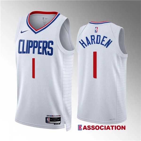 Mens Los Angeles Clippers #1 James Harden White Association Edition Stitched Jersey Dzhi->los angeles clippers->NBA Jersey